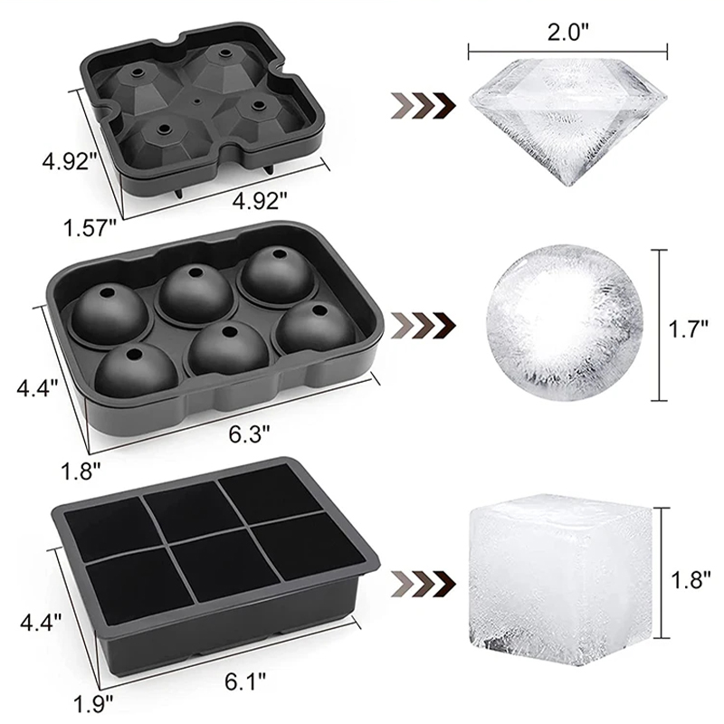 Cetakan es batu silikon kustom nampan es batu untuk Freezer dengan tutup dapat digunakan kembali Berlian cetakan bola es wiski