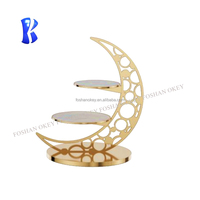 Banquete de fiesta Buffet Catering Cupcake Display Risers Decoraciones de mesa Vidrio dorado y soporte de pastel y postre de metal Set Boda