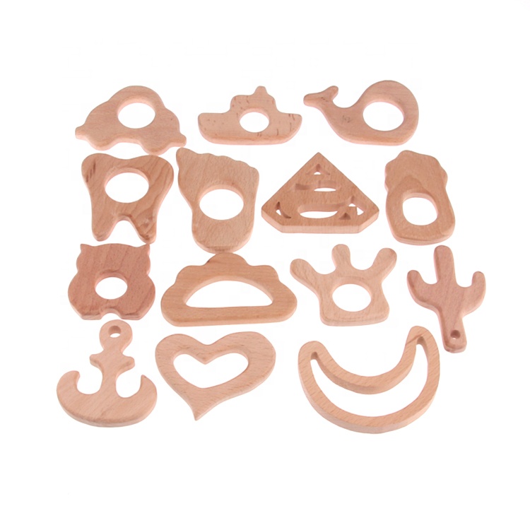 Fashional Wholesale Multi Size Beech Wood Baby Wooden Teether Animal baby teethers