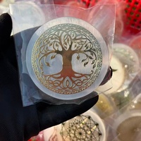 Plaque de Sélénite Créative de Haute Qualité avec Design Arbre de Vie et Chakra, Ornement de Bureau Feng Shui, Cadeau en Cristal de Guérison