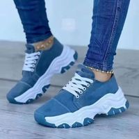 Chaussures en toile à semelle épaisse pour femmes, design à lacets, confortables, résistantes à l'usure, baskets décontractées à plateforme