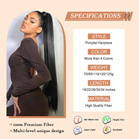 Offre Promotionnelle Vente en Gros Coiffure Queue de Cheval Lisse et Soyeuse de 18" 22" 26" 30" 34" avec Clip, Extension de Cheveux Postiche pour Femme