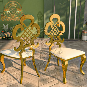 Haute qualité or dossier haut chaise en acier inoxydable Banquet blanc en cuir hôtel événement chaise de mariage - Product Image 4