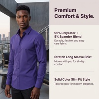 Chemise de travail à manches longues pour homme avec mélange polyester-spandex, col pointu, poignets boutonnés, coupe ajustée, chemise habillée, fournisseur B2B