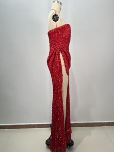 ED2056 Kimshein Abiti di Lusso <span class=keywords><strong>da</strong></span> Donna Rosso Sexy Senza Spalline Senza Maniche <span class=keywords><strong>con</strong></span> <span class=keywords><strong>Spacco</strong></span> Alto e Paillettes <span class=keywords><strong>da</strong></span> Ballo Casual <span class=keywords><strong>da</strong></span> <span class=keywords><strong>Sera</strong></span> - Product Image 3