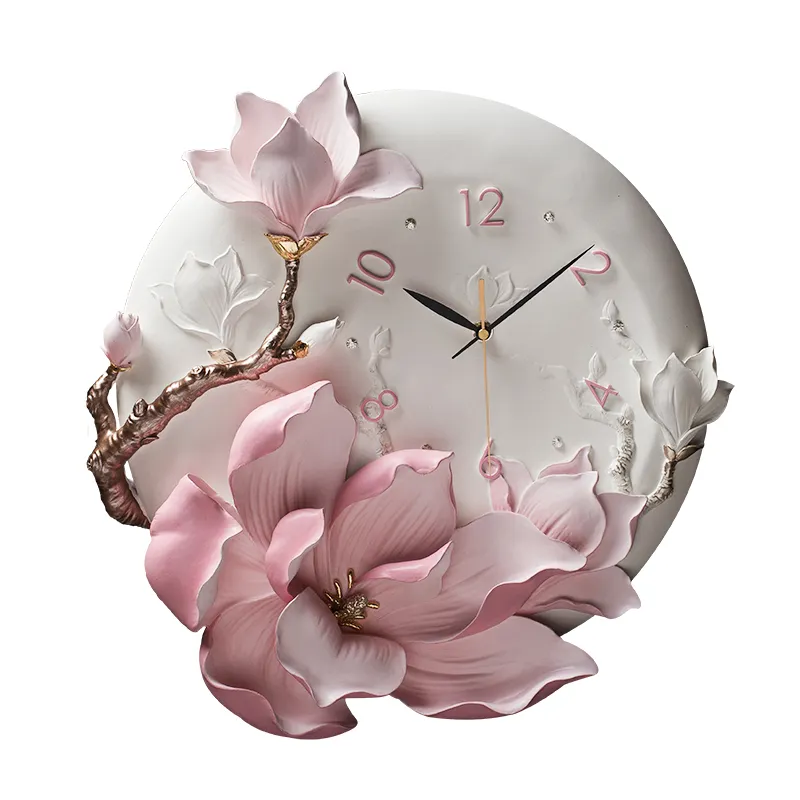 Превосходное качество, современные настенные часы, 3D винтажные настенные часы с цветочным рисунком из смолы