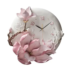 Excellent Quality Modern Wall Clock, Floral Art 3D Vintage Resin Flower Wall Clock