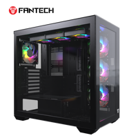 FANTECH casing Gaming CG87 ATX 425mm GPU, casing PC kaca Tempered dengan 6 kipas, tampilan panorama 270 derajat