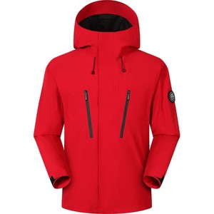 Men Windproof Jacket Full Sleeve Fleece Lining Outdoor Hiking Clothing Red Hooded Design - Product Image 1
