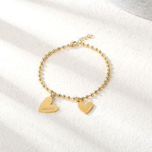 Bracelet avec breloque en acier inoxydable pour femmes, bijoux, 1 pièce, pour la fête des mères, perles cœur, maman et fille - Product Image 3