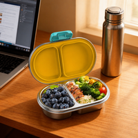 Boîte à lunch en acier inoxydable à 2 compartiments, sans BPA, chauffable, pour enfants, micro-ondable et étanche, facile à transporter pour l'école et le bureau