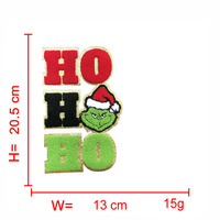 Patch Grinch pailleté de Noël de grande taille avec broderie en chenille de Noël pour sweat à capuche