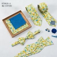 Ensemble de cravate pour hommes personnalisé vert herbe avec cravate florale nœud papillon poche carré épingle à cravate boutons de manchette ensembles de revers fabricant de cravates de mariage