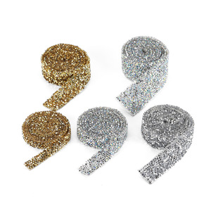 Tira de malla con diamantes de imitación color oro y plata de 10 mm para decoración de prendas y manualidades. - Product Image 2