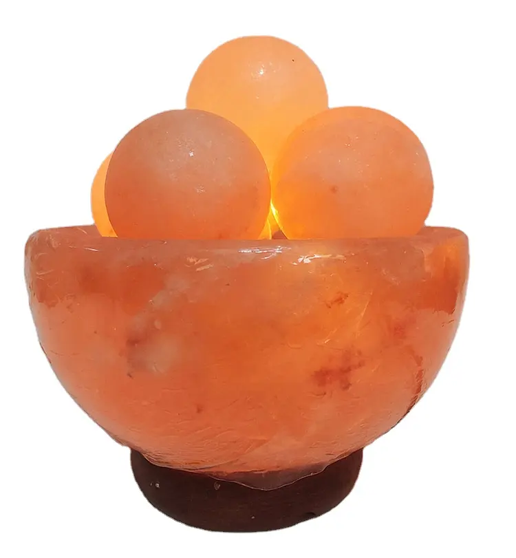 Premium Himalayan Salt Fire Bowl Lamp With Crystal Pink Rock Salt Massage Balls For Home Decor And Wellness