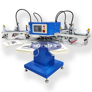 Mesin Cetak Layar Otomatis Carousel 4 Warna untuk Kantong Kertas Tas Non-tenun Pakaian Lengan Kantong Printer Layar
