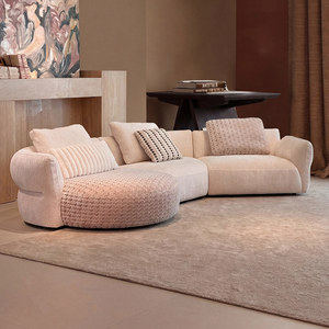 Canapé modulable incurvé Smile Bella Cloud, design haut de gamme, nouvelle collection 2026, tissu luxueux en laine d'agneau, pour salon - Product Image 1