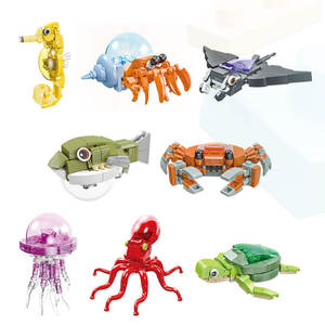 58246-58253 Ensemble de blocs de construction éducatifs pour enfants, modèle MOC DIY en briques, animaux marins (crabe ermite, méduse), jouet en plastique - Product Image 2