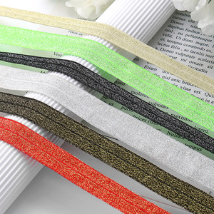 1.5cm 2.0cm vàng bạc kim loại Jacquard long lanh Webbing gấp đồ lót đàn hồi Foldover ban nhạc đàn hồi - Product Image 1