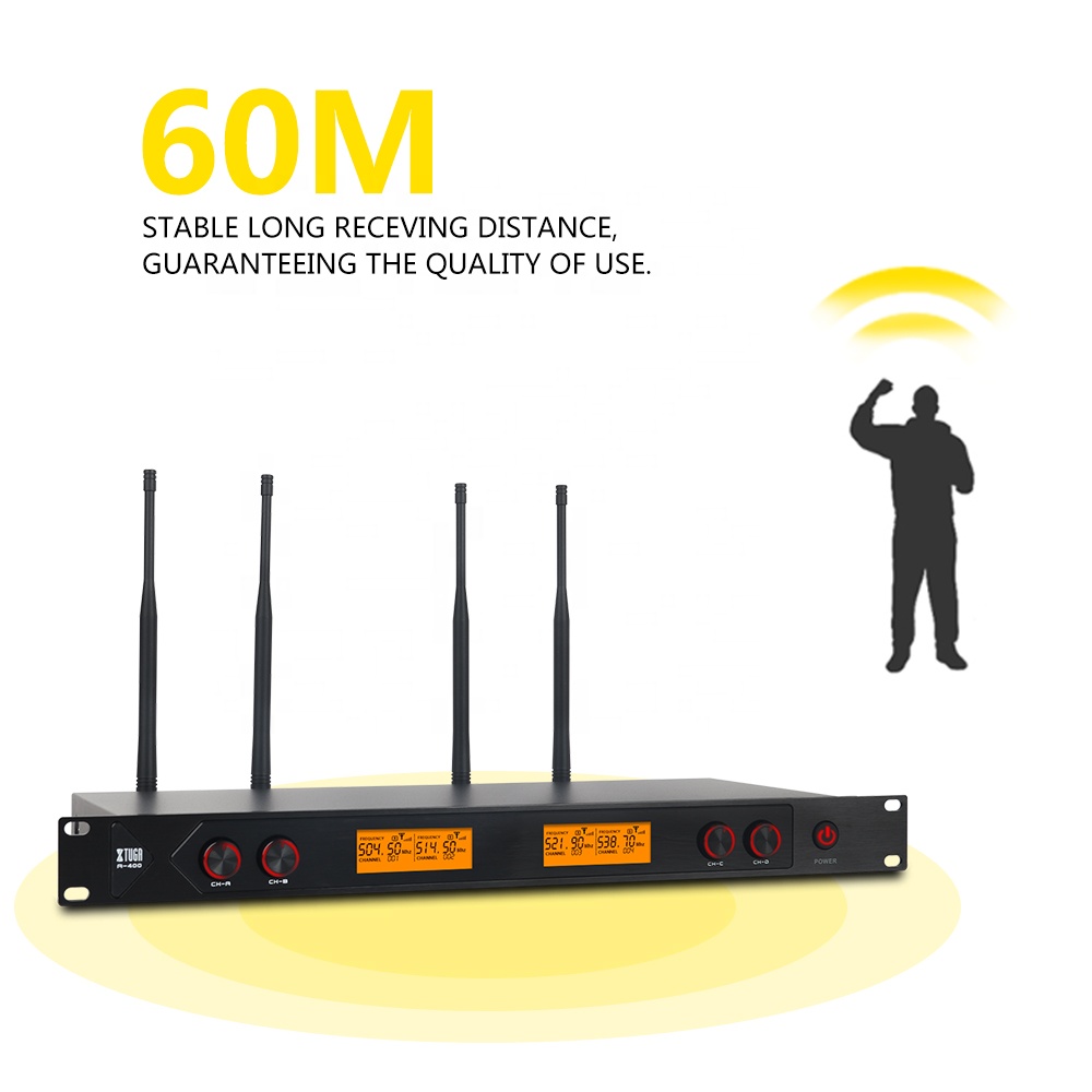 Xtuga A400 4 Channel UHF Wireless Microphone System 4 Hand-held