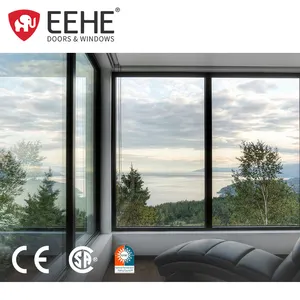 نافذة منزلقة باللون الأسود من سبائك الألومنيوم مزودة بزجاج مزدوج مضاد للبعوض من EEHE
