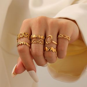 Anelli a Cuore in Acciaio Inossidabile Placcato Oro 18K, Stili Multipli, Regolabili, Resistenti all'Ossidazione, <span class=keywords><strong>Fascia</strong></span> Aperta per Donne, Matrimonio e Fidanzamento - Product Image 6