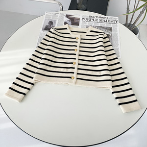 GX21143 Nouveau cardigan en tricot rayé à manches longues pour <span class=keywords><strong>femme</strong></span>, décontracté, printemps, automne, hiver, boutonné, à simple boutonnage, pulls pour femmes - Product Image 2