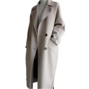 Cashmere Long Loose Coat Beige Wool Coat Windproof Coat Mid-length 2023 Winter Womens Fur Casual Polyester Knitted Thick