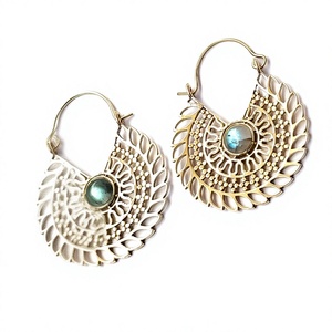 Pendientes de Aro Bohemios de Latón con Piedra Labradorita, Chapados en Oro, Nuevo Diseño, Estilo Único para Mujer - Product Image 3