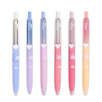 Stylos à bille en plastique Kawaii Pastel Cloud & Heart Design 0,5 mm, 6 couleurs, écriture fluide, 12 pièces par boîte