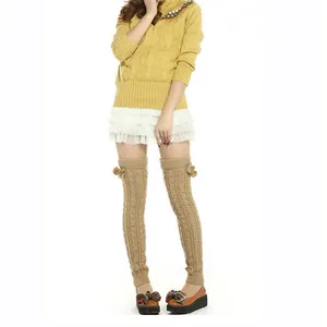 Long Leg Warmers for Women Lolita Fashion Wool Cable Knit Thigh High Leg Warmers Loose Socks