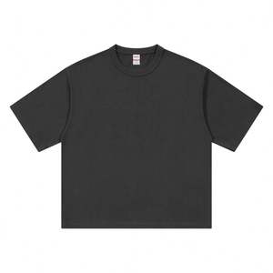 Haute qualité taille européenne 270 grammes Super goutte épaule Triple aiguille coton lourd col rond ample grande taille boîte t-shirt - Product Image 6