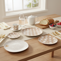 Service de Table en Porcelaine de Luxe Tressé en Rotin et Céramique, Assiettes, Tasses et Soucoupes pour Mariages, Hôtels et Restaurants – Vente en Gros