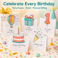 Ensemble de cartes de vœux personnalisées en forme d'arche, illustration de ballons en aquarelle, tons pastel doux pour les célébrations d'anniversaire des enfants et des adultes