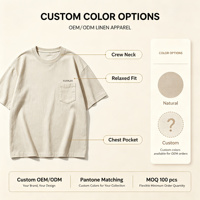 T-shirt personnalisé pour femme en mélange de lin naturel, coupe ample, col rond, manches courtes avec poche brodée, fabricant OEM