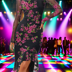 Minivestido de fiesta/cocktail/club/ noche, dorado brillante con lentejuelas, cuello cuadrado, sin mangas, sexy, sin espalda, floral, de cintura alta, transpirable, estilo lápiz. - Product Image 2