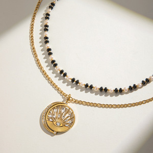 Collar con Colgante de Perlas de Imitación en Acero Inoxidable, Diseño Geométrico con Engaste Pavé, Joyería de Moda - Product Image 2