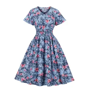 Imprimé floral Femmes Robe D'été Rétro Vintage Style Français Swing Runway Sundress 50s Flare Robe Pinup Rockabilly Robe SR695