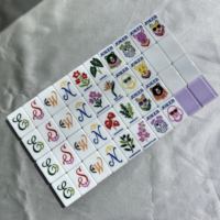 Groothandel Citroen Paarse Acryl Mahjong Tegels, Bloemige Fruit Dierenpatroon Kristal Mahjong Tegels door gravure en verf vulling