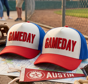 Casquette de baseball personnalisée pour le jour du match, faible MOQ, OEM ODM, rouge, broderie 3D en relief, blocs de couleurs tricolores, structurée, 5 panneaux - Product Image 2