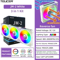 TEUCER-Kit ventilateur de refroidissement pour boîtier d'ordinateur avec effet miroir, cycle de lumière PWM 800-2000RPM, 120mm, mm