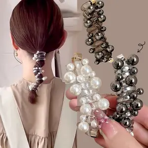 Bandeau de queue de cheval japonais tressé perlé avec câble téléphonique Chouchou haut élastique et durable pour femmes