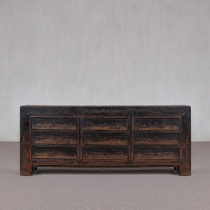 Nouvelle armoire à neuf <span class=keywords><strong>tiroirs</strong></span> en bois massif de style chinois, laque noire vieillie, esthétique zen, armoire de rangement - Product Image 1