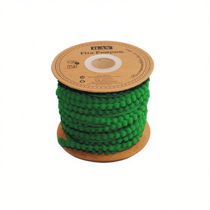 Nastro Decorativo Pom-Pom Verde, Larghezza 1 cm, 20 Iarde, Forniture per Artigianato - Product Image 1