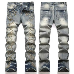 Jean en denim vintage déchiré pour homme, coupe slim, jambe droite, respirant, écologique, de marque, personnalisé, blanc brut, bleu, noir - Product Image 4