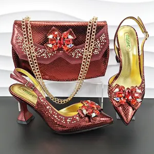 African matching shoes and bag set for nigeria party italian ladies women pump elegant designs evening bag