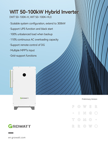 Inversores de Energía Solar Híbridos Growatt WIT 50-100K-H/HU de 50KW, 63KW, 75KW y 100KW con Alto Voltaje de 400V para Uso Comercial - Product Image 1