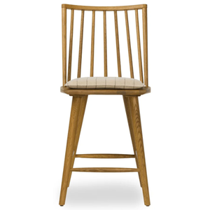 Tabouret de bar haut durable Lewis Windsor en bois de chêne, cuir véritable, lin et coton pour bar à domicile et salle à manger - Product Image 6