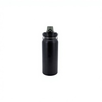 Bouteille isotherme élégante en acier inoxydable noir de 1000 ml avec poignée à rivets et couvercle à ouverture directe pour les voyages et les activités de plein air