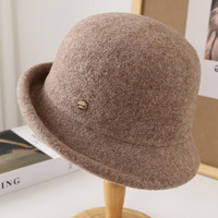 Sombrero de Lana para Mujer, Estilo Británico Vintage, con Borde Enrollado, Elegante, para Viajes, Tipo Cloche